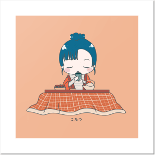 Chibi Anime Girl Cozy Winter With a Kotatsu Posters and Art